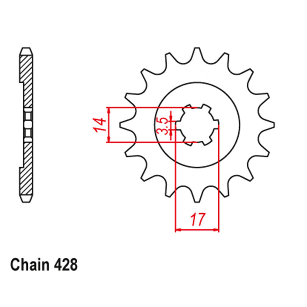 FRONT SPROCKET - STEEL 14T 428P LINK