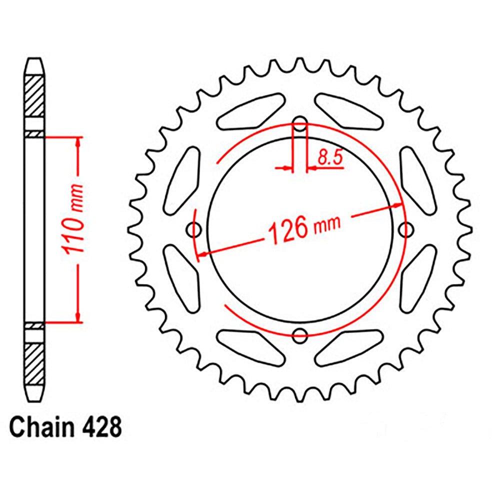 LINK - REAR SPROCKET - STEEL 47T 428P - Shark Leathers