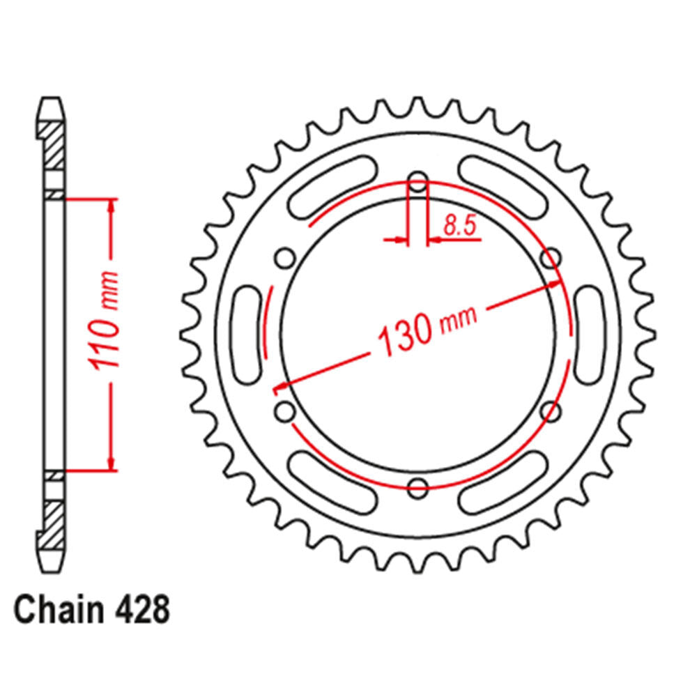 REAR SPROCKET - STEEL 46T 428P LINK