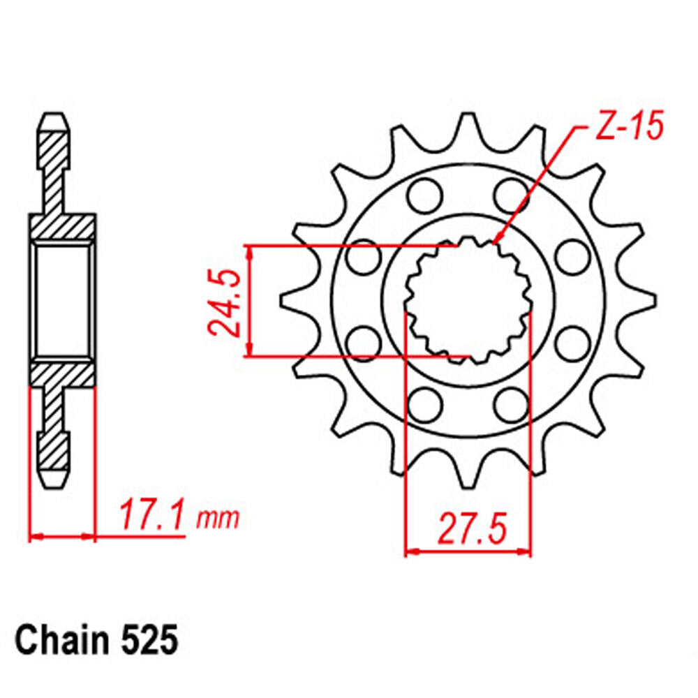 LINK - FRONT SPROCKET - STEEL 15T 525P - Shark Leathers