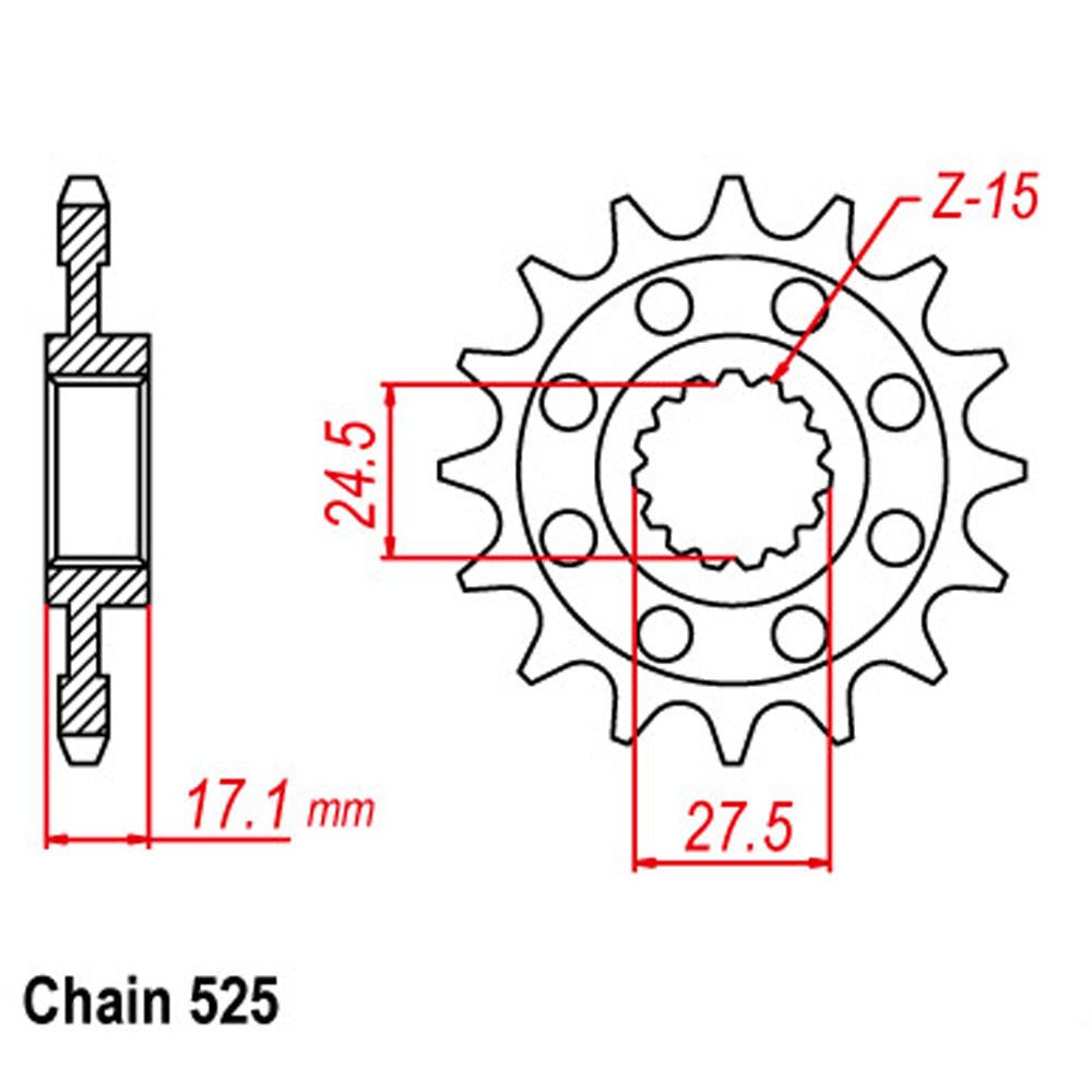 FRONT SPROCKET - STEEL W/-RUBBER CUSH 16T 525P LINK
