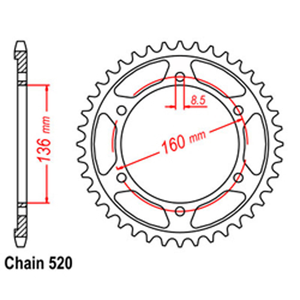 LINK - REAR SPROCKET - STEEL 44T 520P - Shark Leathers