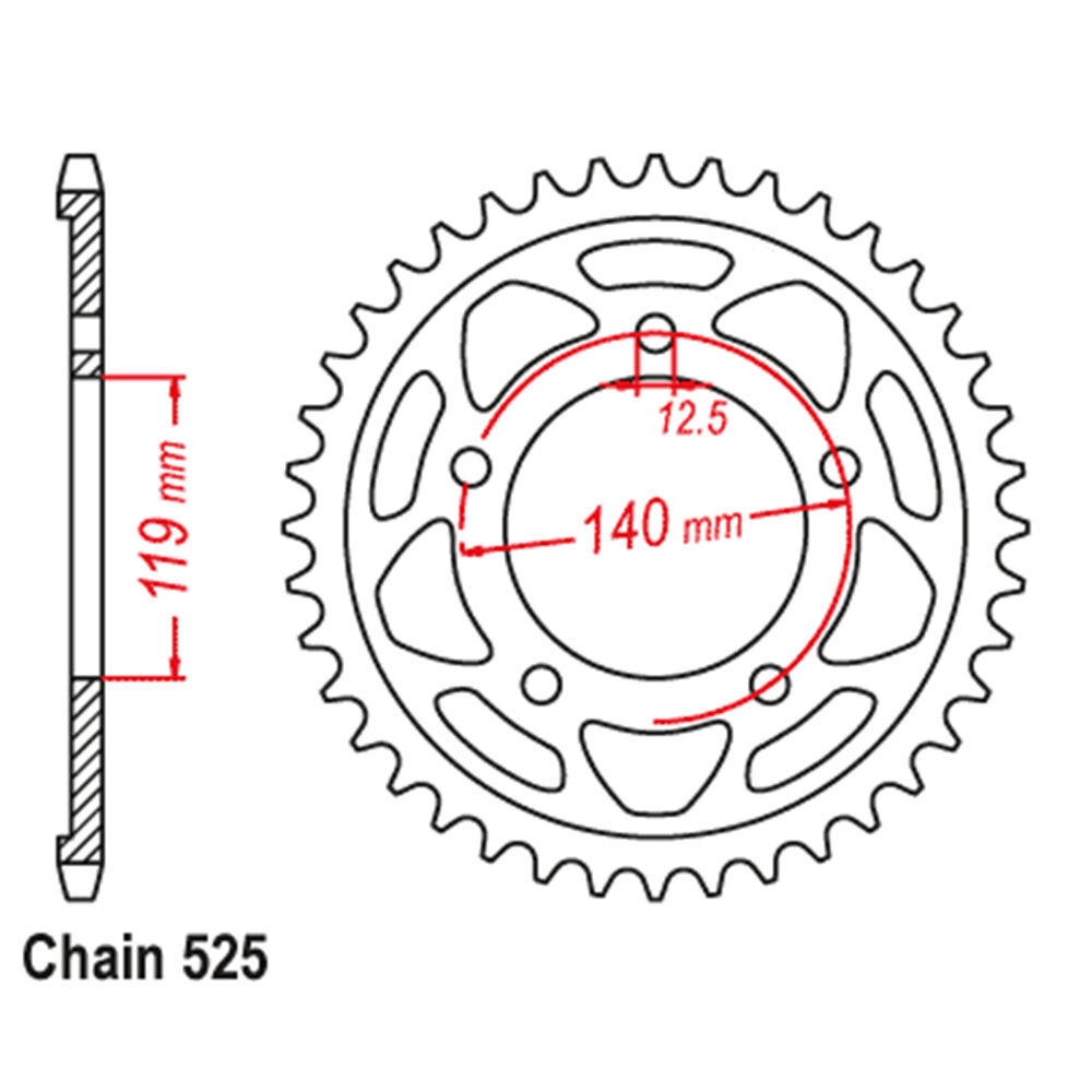 REAR SPROCKET - STEEL 45T 525P LINK