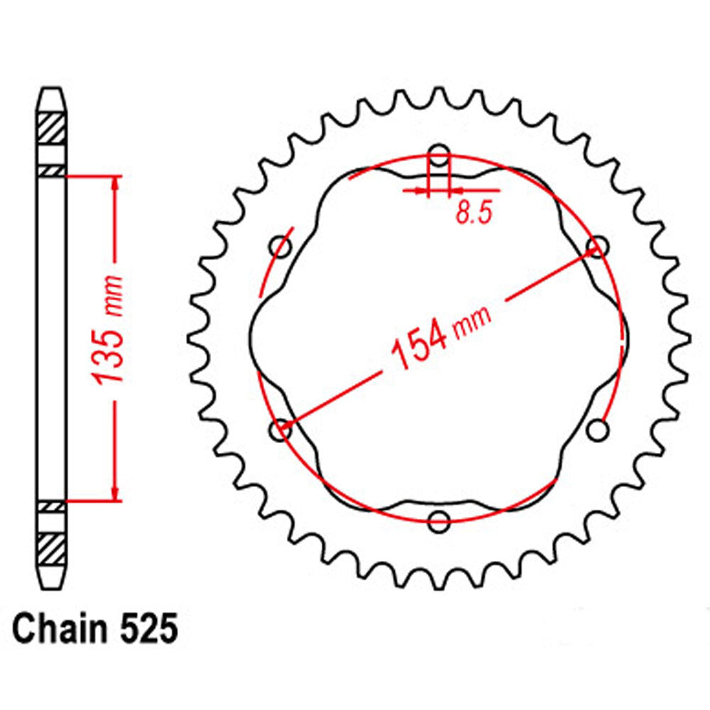 LINK - REAR SPROCKET STEEL - BLACK - 43T 525P - 760 Or 770 ADAPTOR REQUIRED - Shark Leathers