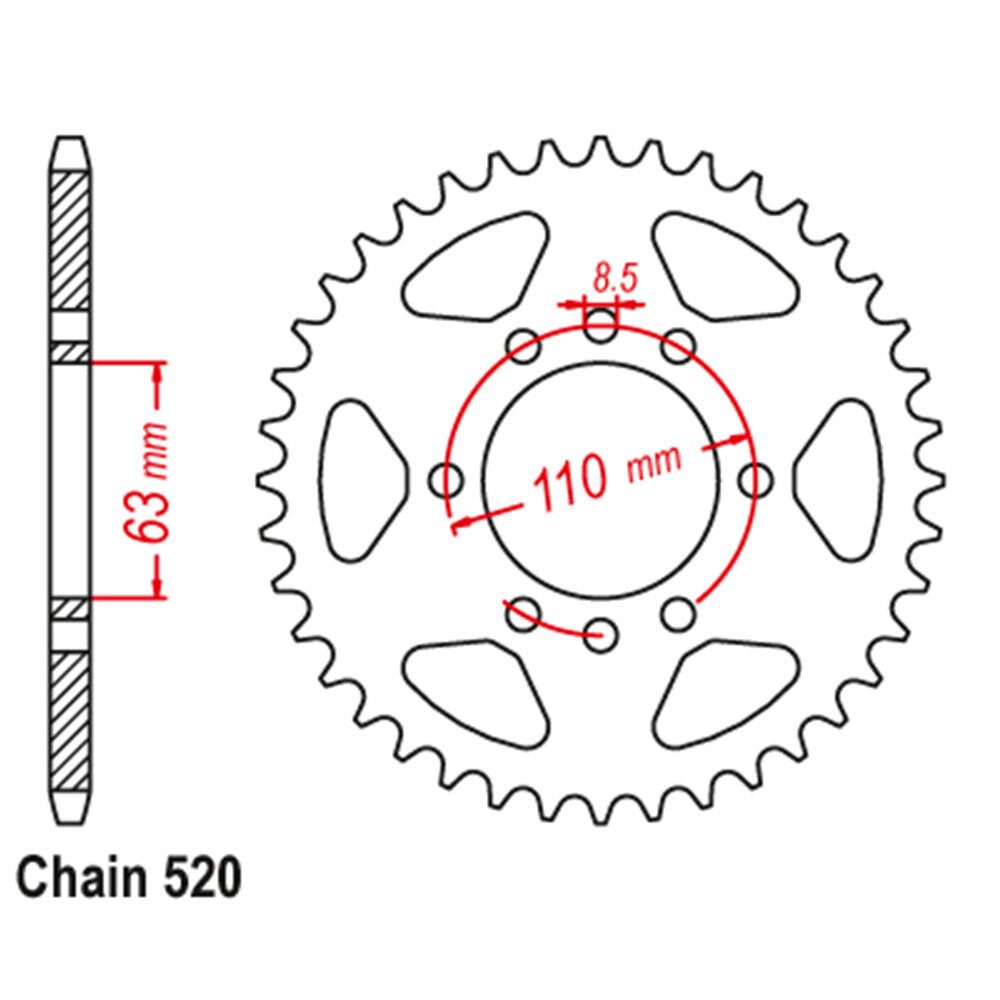 LINK - REAR SPROCKET - STEEL 45T 520P - Shark Leathers