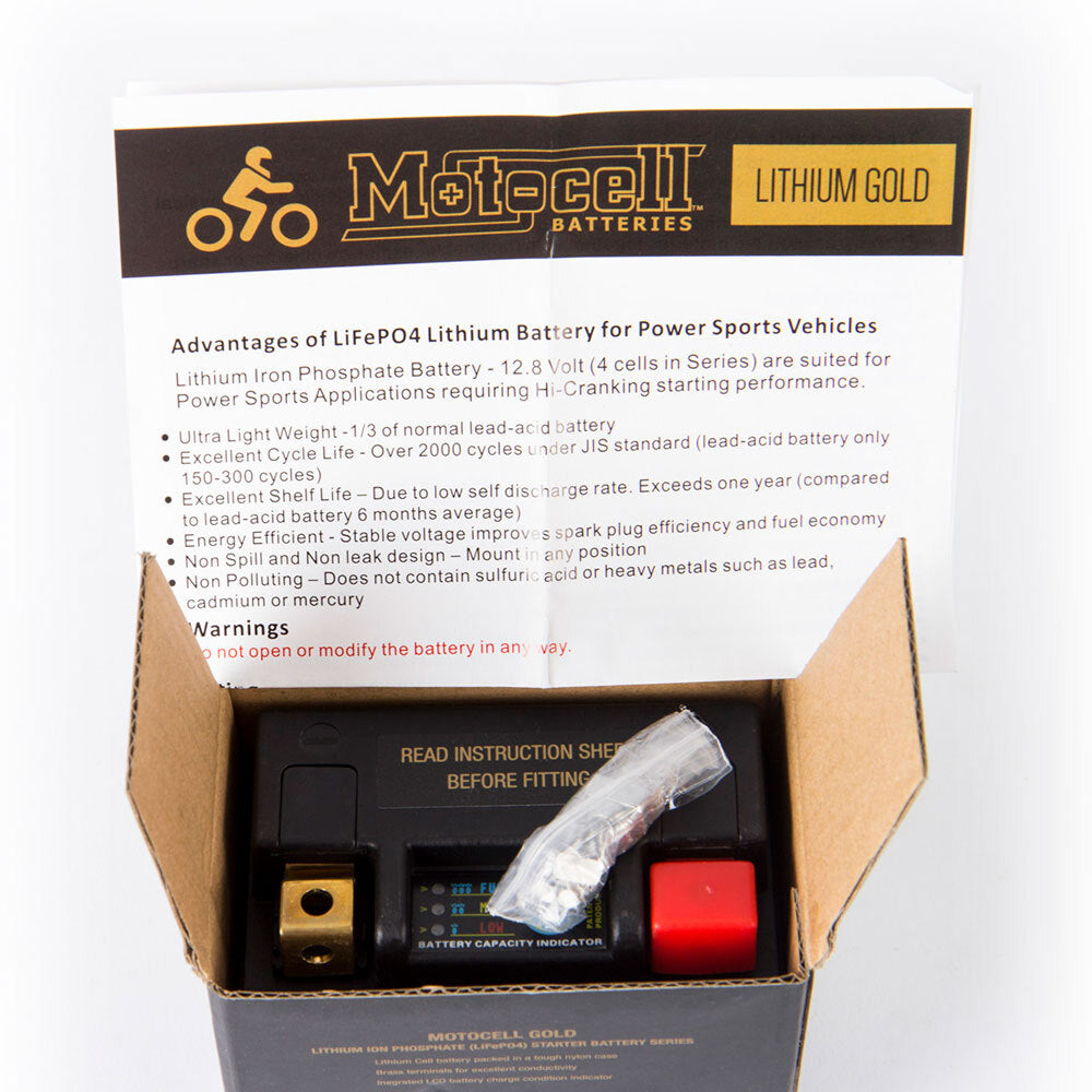 Motocell Batteries - MOTOCELL LITHIUM GOLD - MLG01 24WH CTN10 (DG9.2 - UN3480) - Shark Leathers