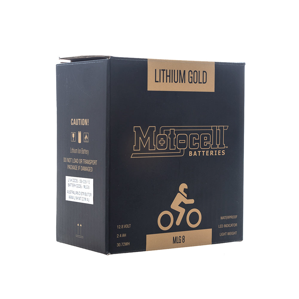 Motocell Batteries - MOTOCELL LITHIUM GOLD - MLG8 30.72WH CN8 (DG9.2 - UN3480) - Shark Leathers