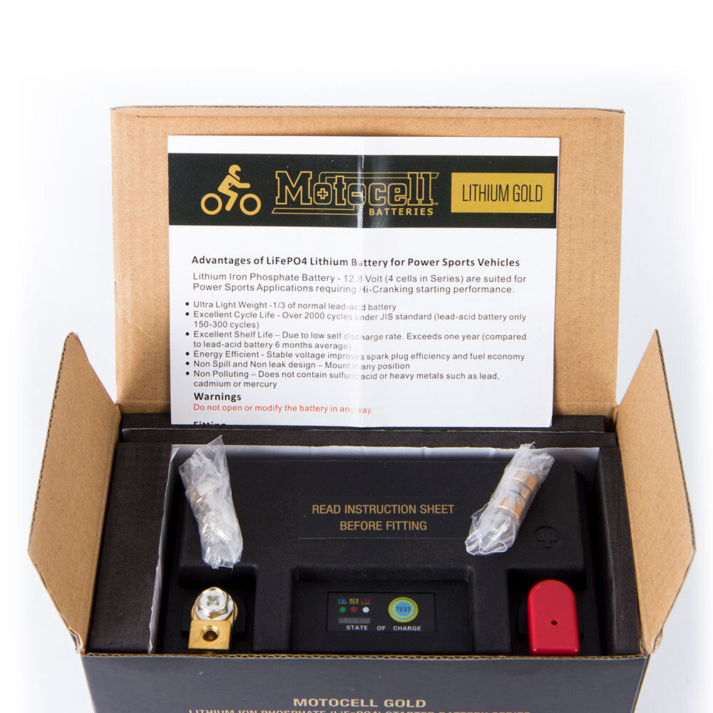 Motocell Batteries - MOTOCELL LITHIUM GOLD - MLG18L 60WH CN8 (DG9.2 - UN3480) - Shark Leathers