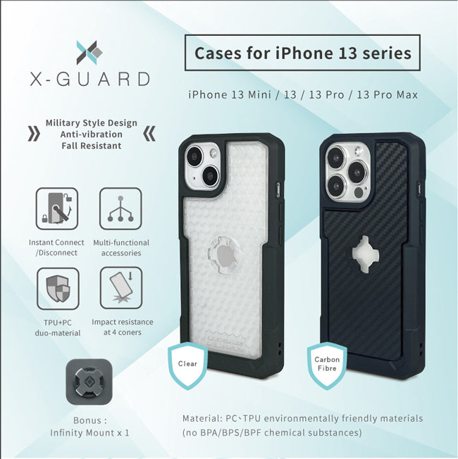 CUBE - CUBE iPhone 13 Mini X-Guard Case Carbon Fibre + Infinity Mount - Shark Leathers