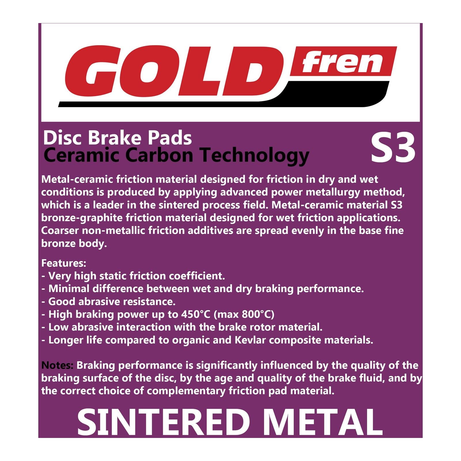 GOLDfren Brake Pads Sintered Sports GF386 - S3