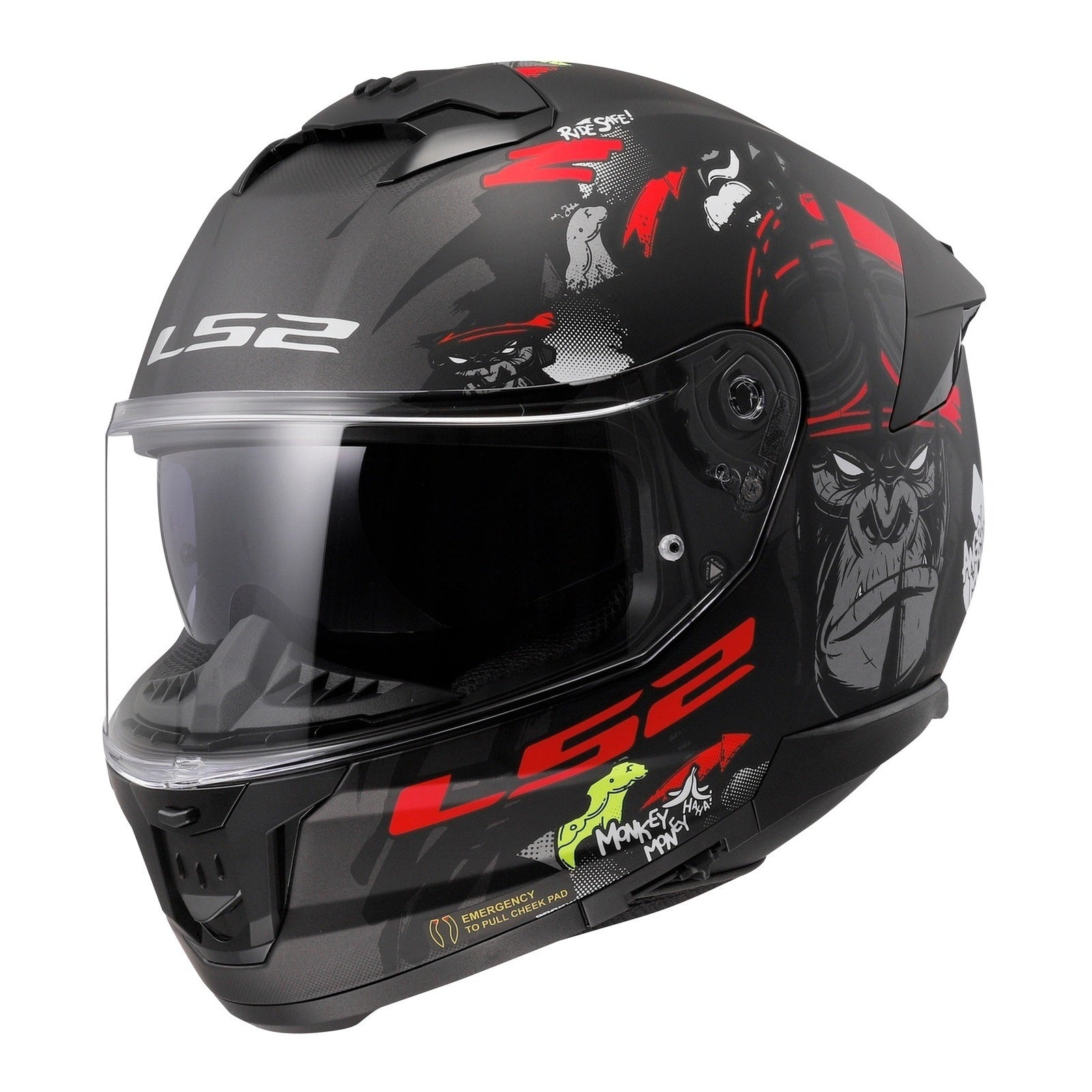 LS2 FF808 Stream II Angry Monkey Helmet - Matte Black / Red 06