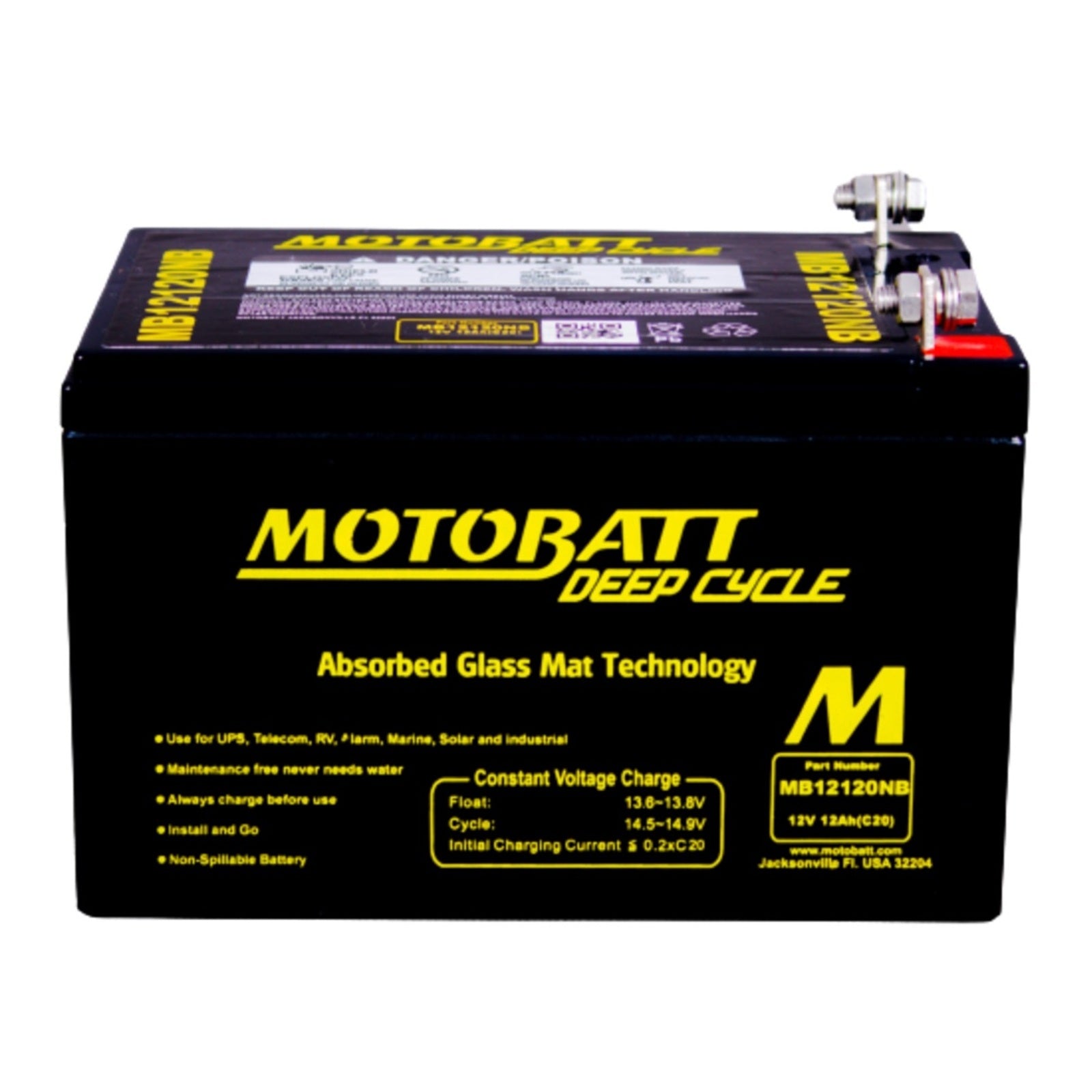 MB12120NB Motobatt Deep Cycle AGM 12ah/C10