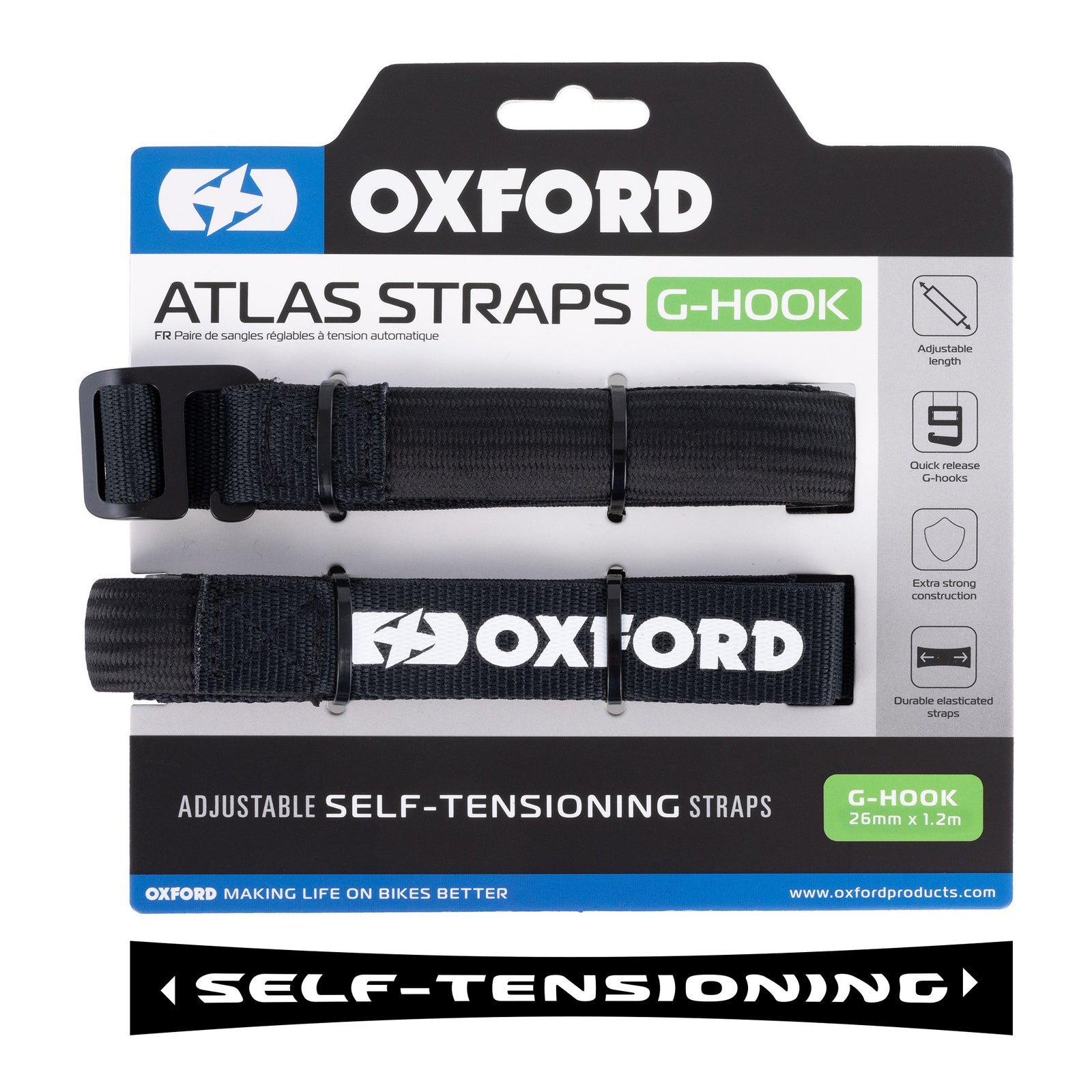 Oxford Atlas G-Hook 26mm X 1.2m Black (Pair)