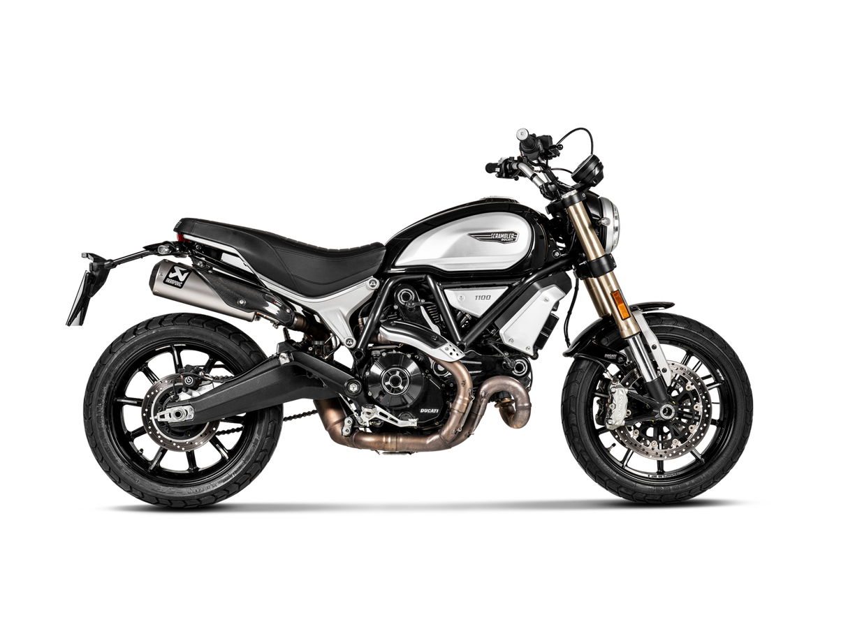 Akrapovic Slip-On Line Titanium Muffler System w/Carbon End Cap & Heat Shield for Ducati Scrambler 1100 18-20 Akrapovic