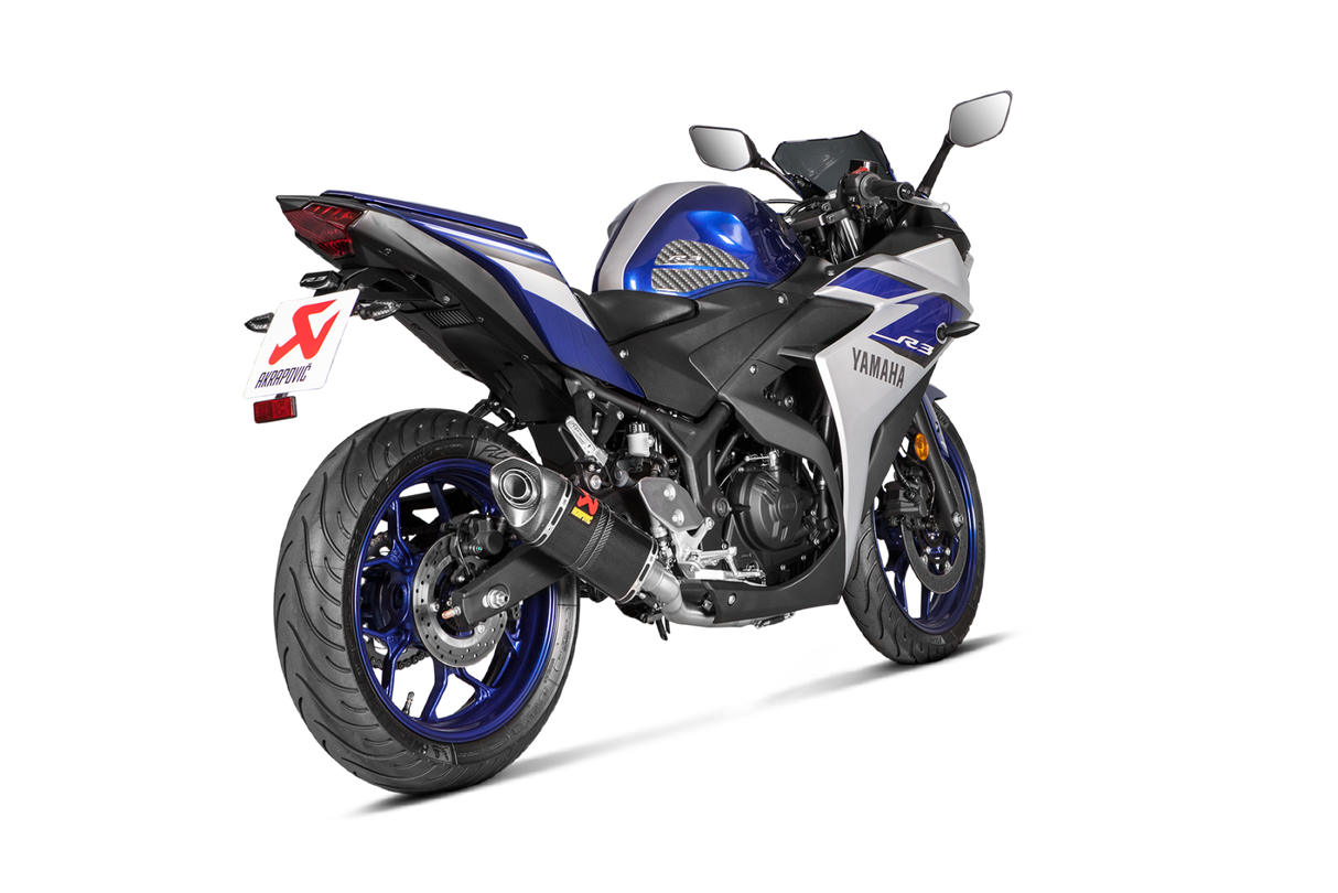 Akrapovic Racing Line Carbon Exhaust System w/Carbon End Cap for Yamaha YZF-R25 22-Up/YZF-R3 18-Up/MT-03 19-Up Akrapovic