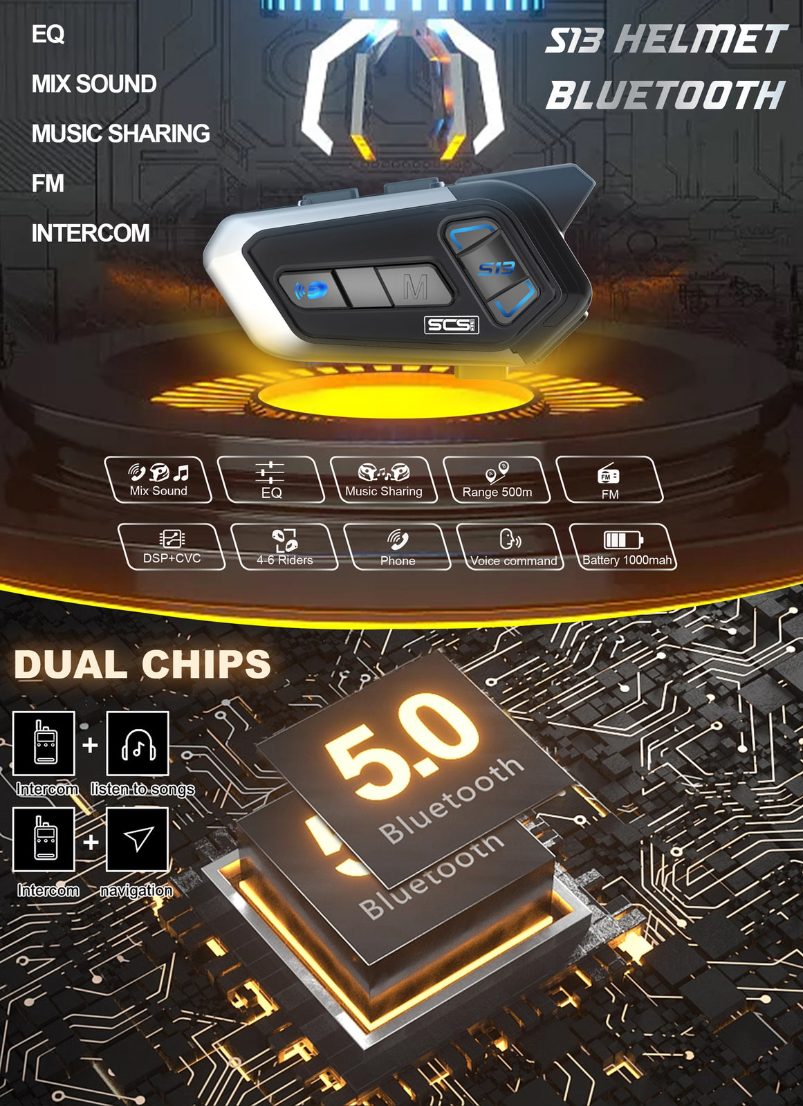 SCS - SCS S13 Bluetooth Intercom - Shark Leathers