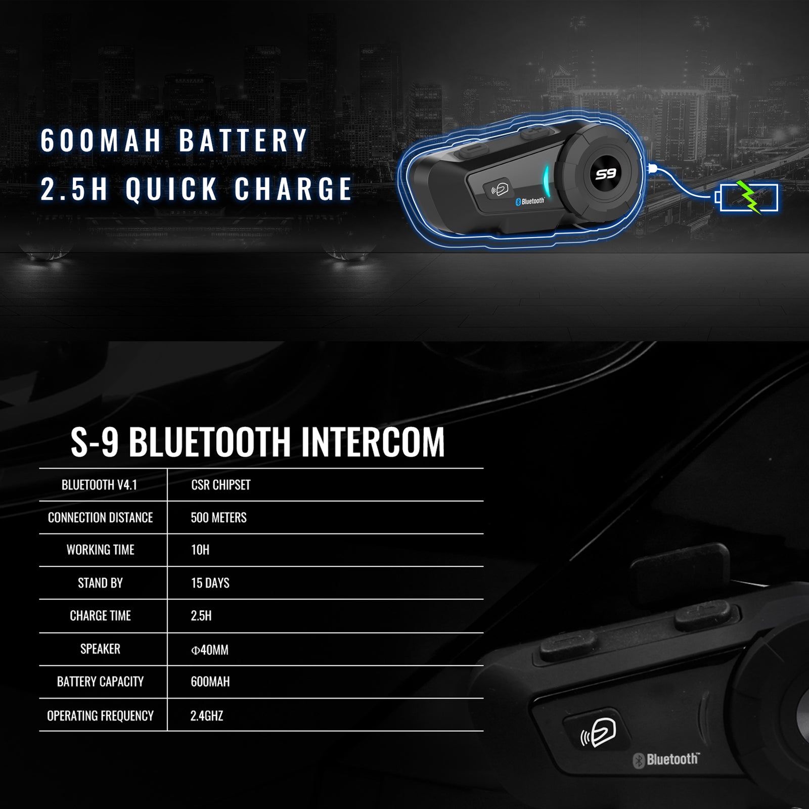 SCS - SCS S9 Bluetooth Intercom - Shark Leathers