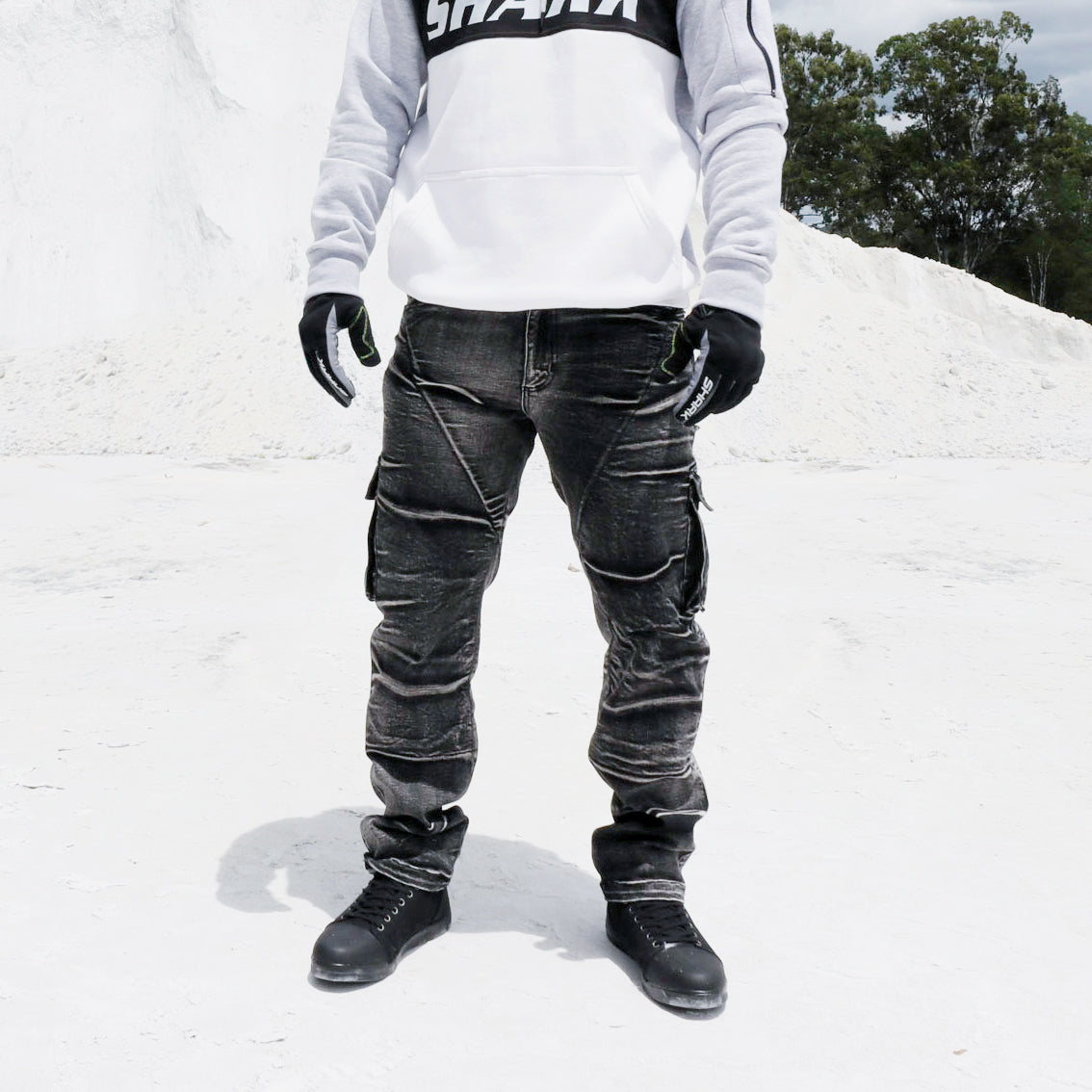 Shark Mens Distressed Super Stretch Protective Cargos Shark Leathers