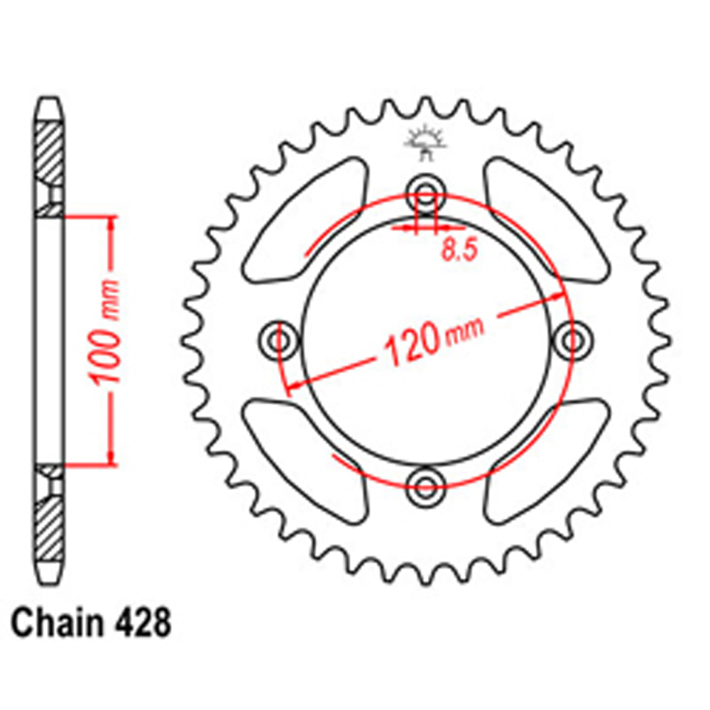 REAR SPROCKET - STEEL 52T 428P