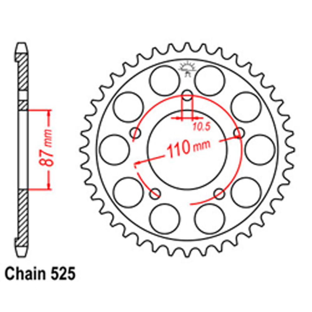 REAR SPROCKET - STEEL 45T 525P