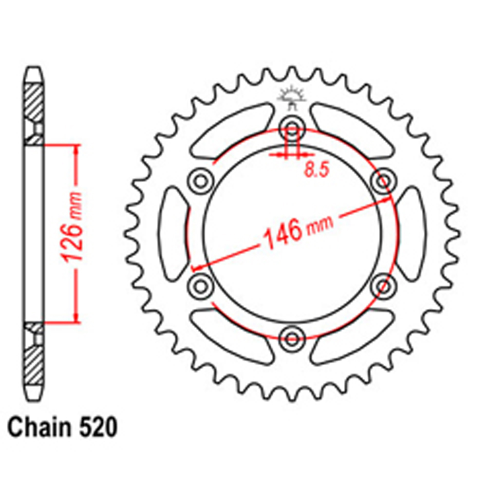 REAR SPROCKET - STEEL 44T 520P