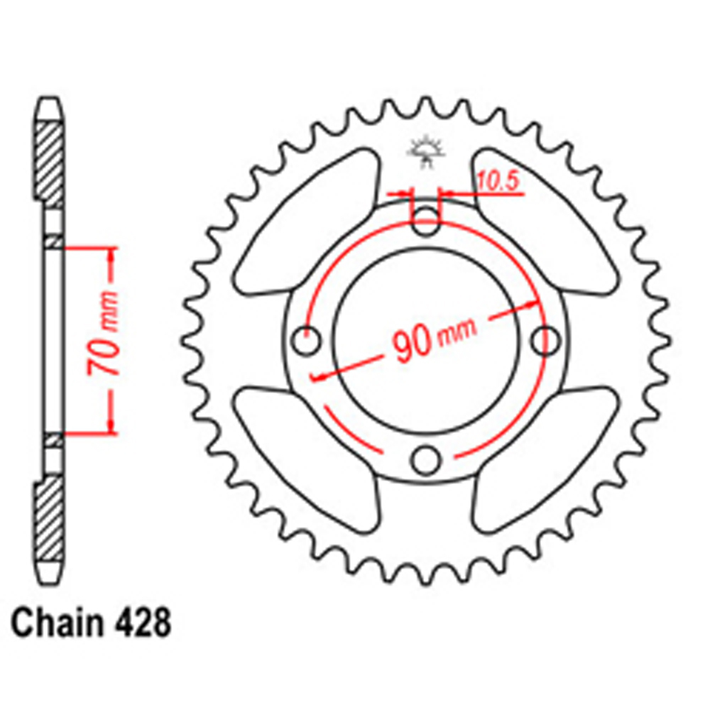 REAR SPROCKET - STEEL 45T 428P