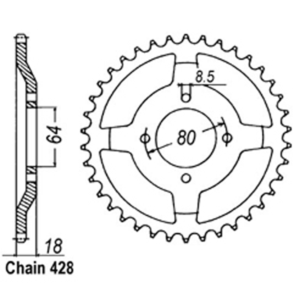 REAR SPROCKET - STEEL 51T 428P