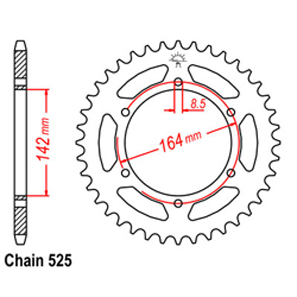 REAR SPROCKET - STEEL 44T 525P