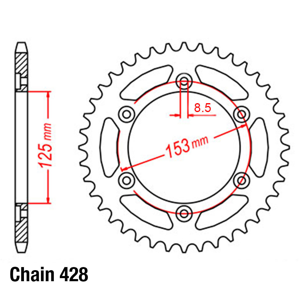 REAR SPROCKET - STEEL 52T #428