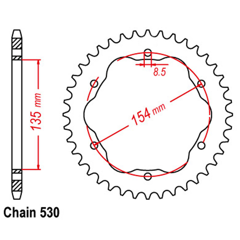 REAR SPROCKET - STEEL - BLACK - 40T 530P - 760 Or 770 ADAPTOR REQUIRED