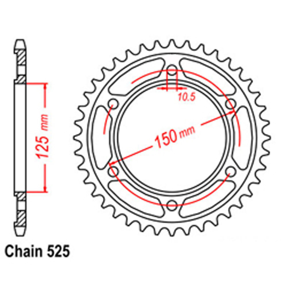 REAR SPROCKET - STEEL 45T 525P