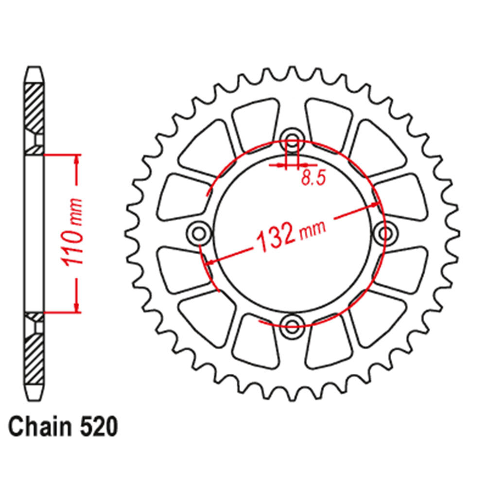 REAR SPROCKET - STEEL 46T 520P