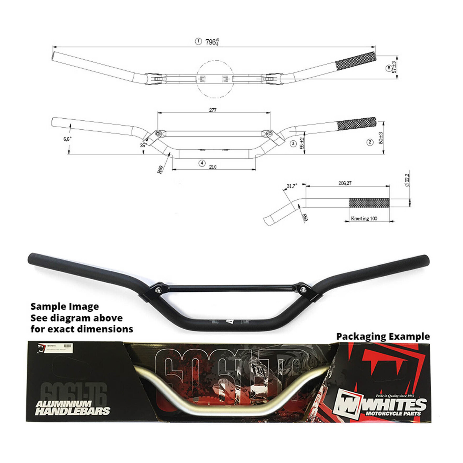 WHITES HANDLEBAR 7/8 AL6061 BLK YZ/WR125/250-450 05-06