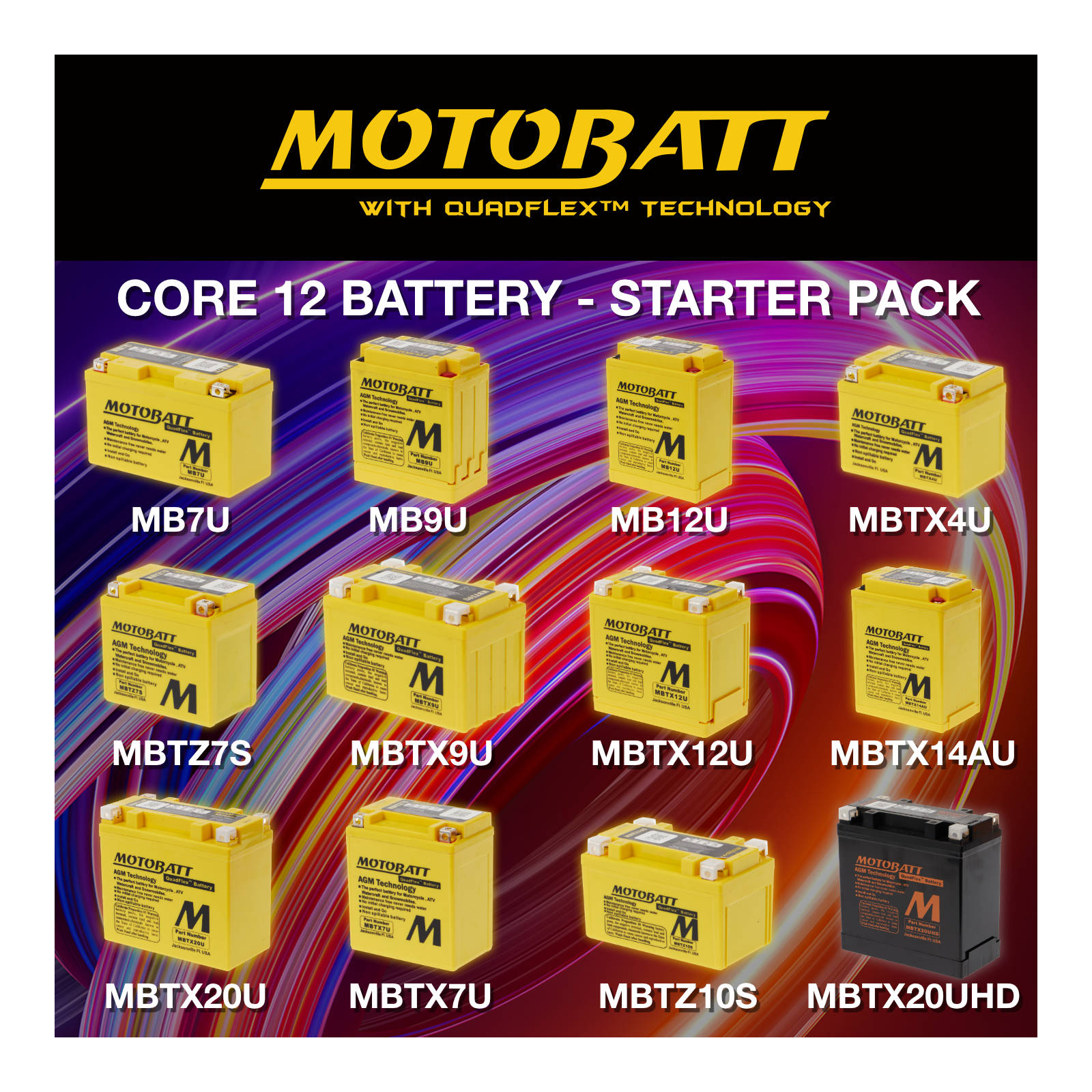 Motobatt Starter Pack Core 12 Batteries