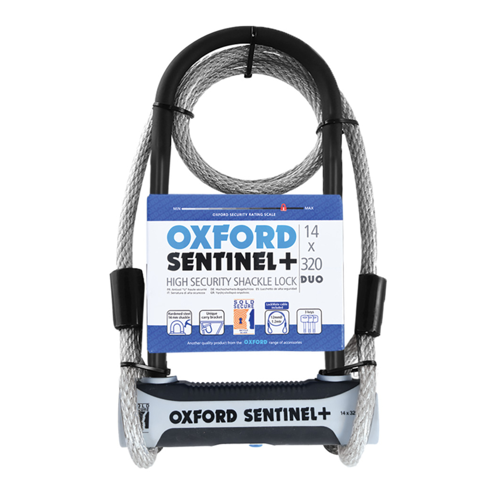 Oxford Sentinel Duo 14mm U-Lock with 1.2m Steel Cable