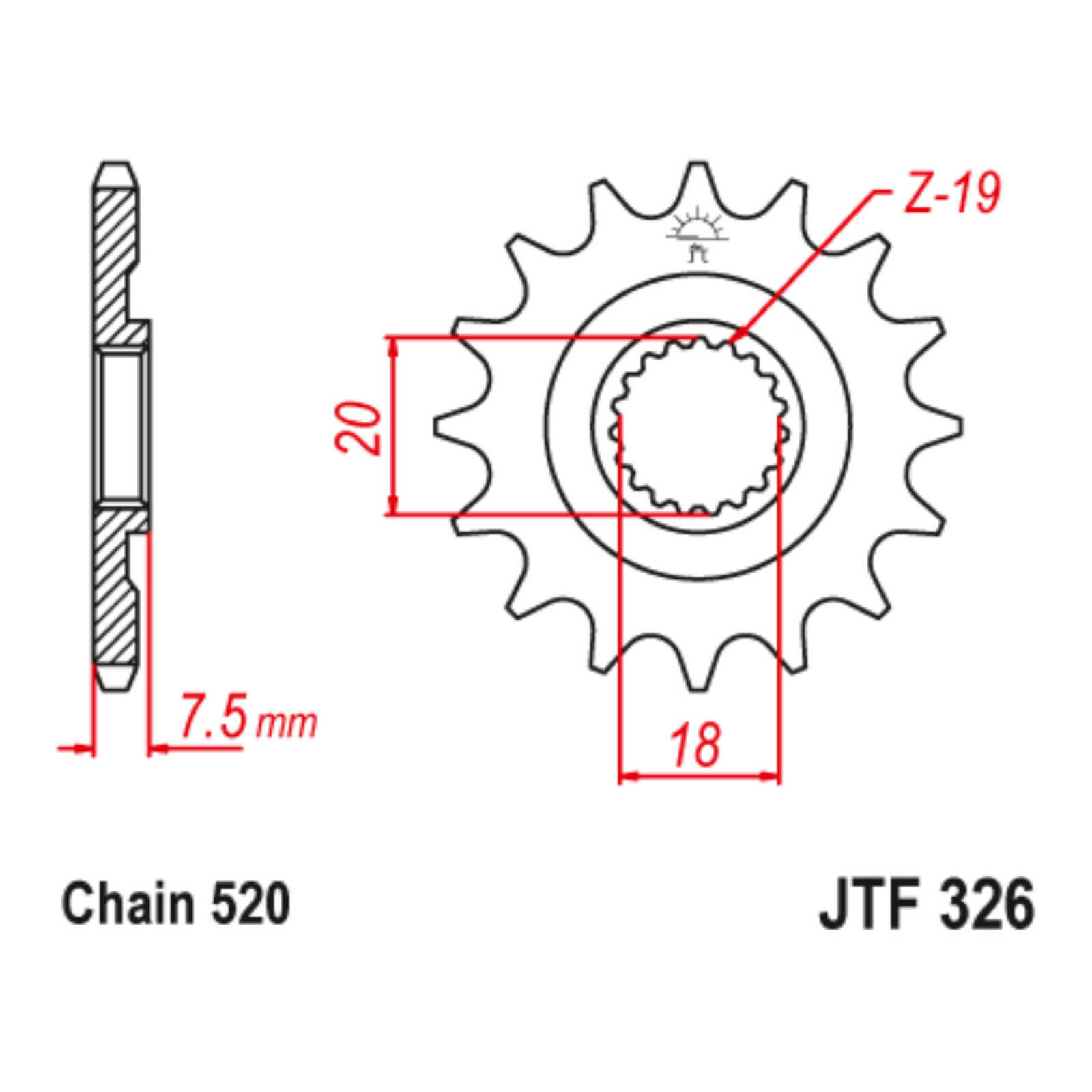 MTX 326 Steel Front Sprocket #520 (12T) (10-6KS-12)