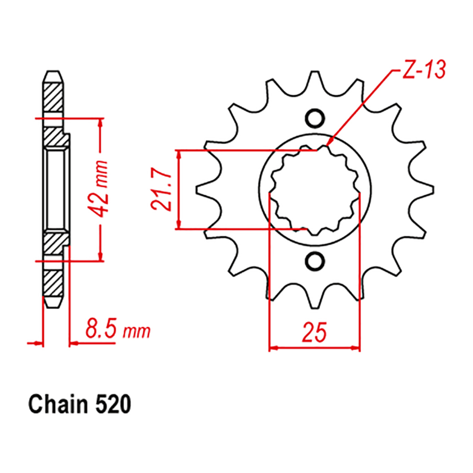 MTX 516 Steel Front Sprocket #520 (13T) (10-126-13)