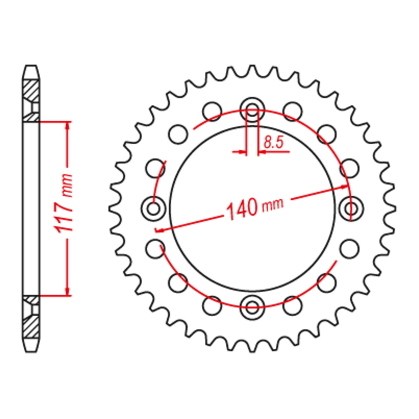 MTX 831 Steel Rear Sprocket #428 (44T) (11-39K-44)