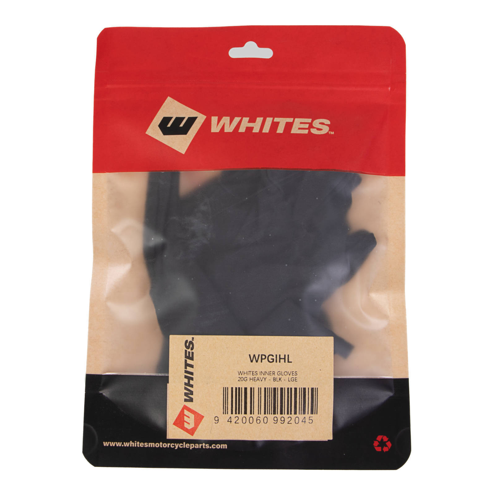 WHITES INNER GLOVES - 20G HEAVY - BLK - LGE