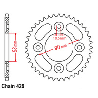 REAR SPROCKET - STEEL 37T 428P GROM 22-23 10mm HOLE