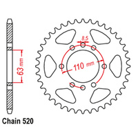 REAR SPROCKET - STEEL 44T 520P