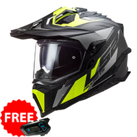 LS2 MX701 Explorer Carbon Focus Helmet - Matte Titanium / Hi-Vis Yellow