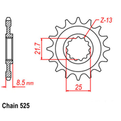 FRONT SPROCKET - STEEL W/-RUBBER CUSH 16T 525P LINK