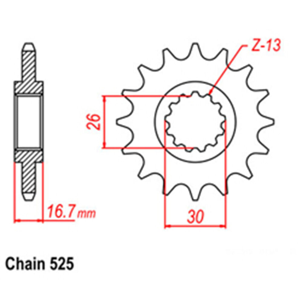 FRONT SPROCKET - STEEL W/-RUBBER CUSH 16T 525P LINK