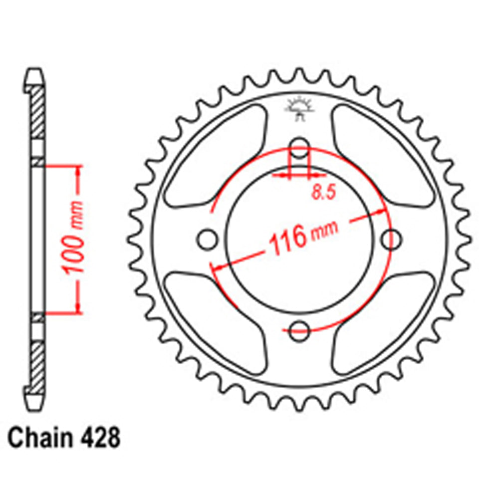 LINK - REAR SPROCKET - STEEL 51T 428P - Shark Leathers