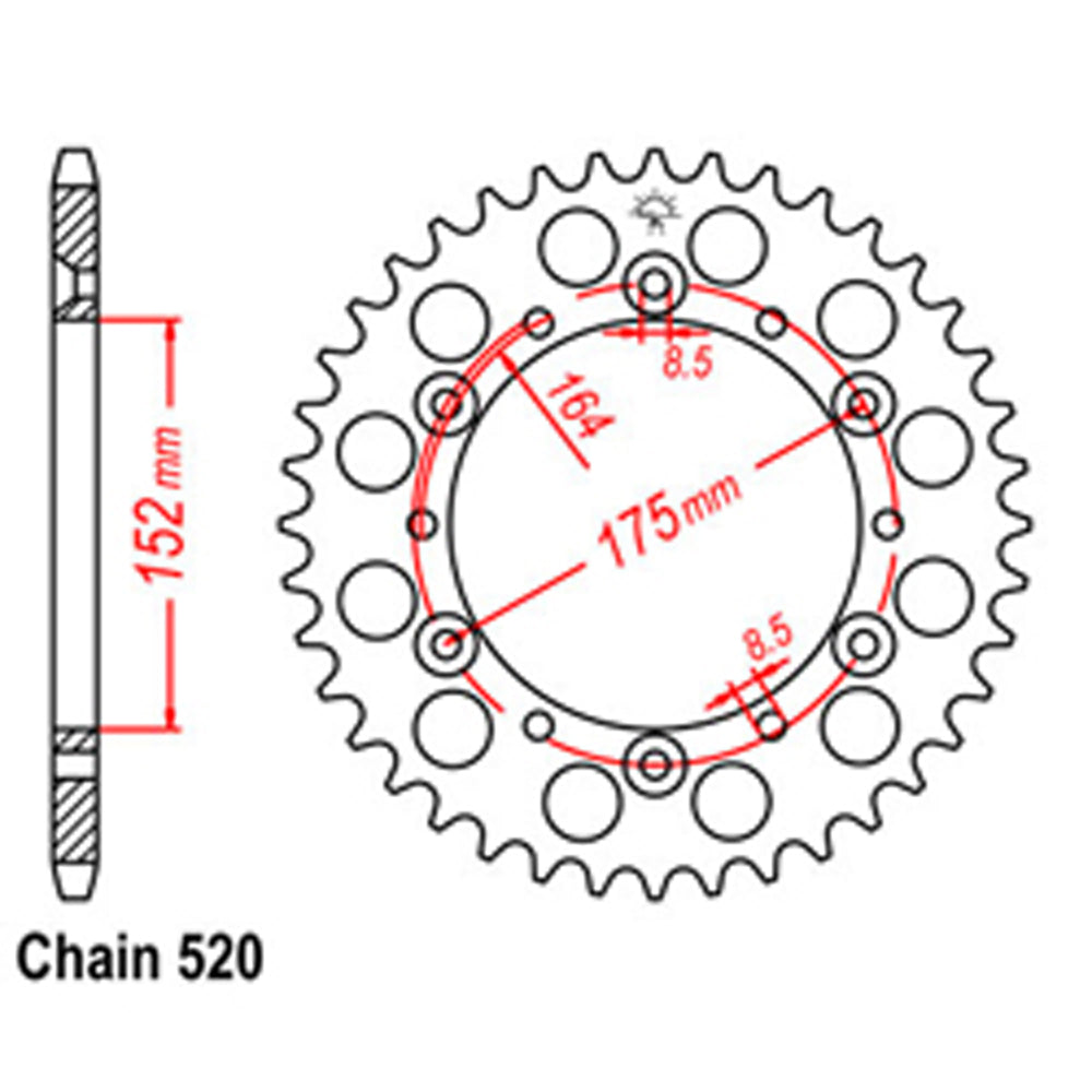 LINK - REAR SPROCKET - STEEL 44T 520P D/D - Shark Leathers