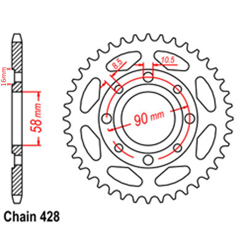REAR SPROCKET - STEEL 42T 428P D/D LINK