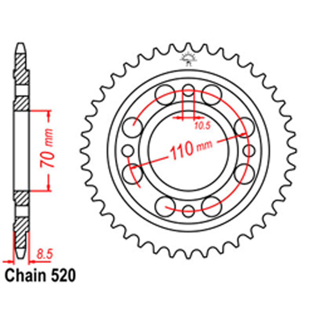 LINK - REAR SPROCKET - STEEL 44T 520P - Shark Leathers