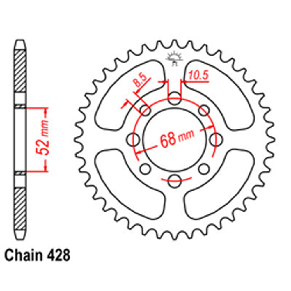 LINK - REAR SPROCKET - STEEL 40T 428P D/D - Shark Leathers