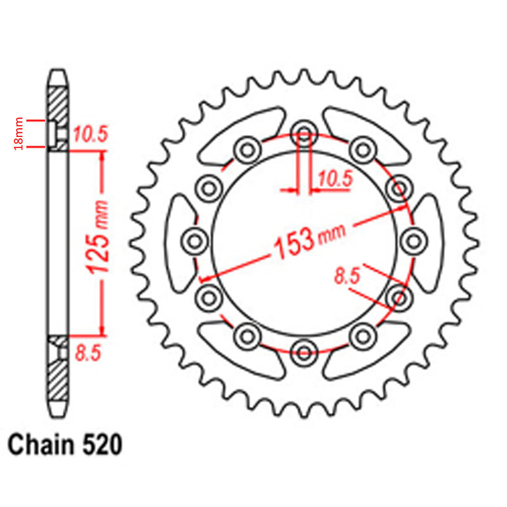 REAR SPROCKET - STEEL 43T 520P D/D LINK